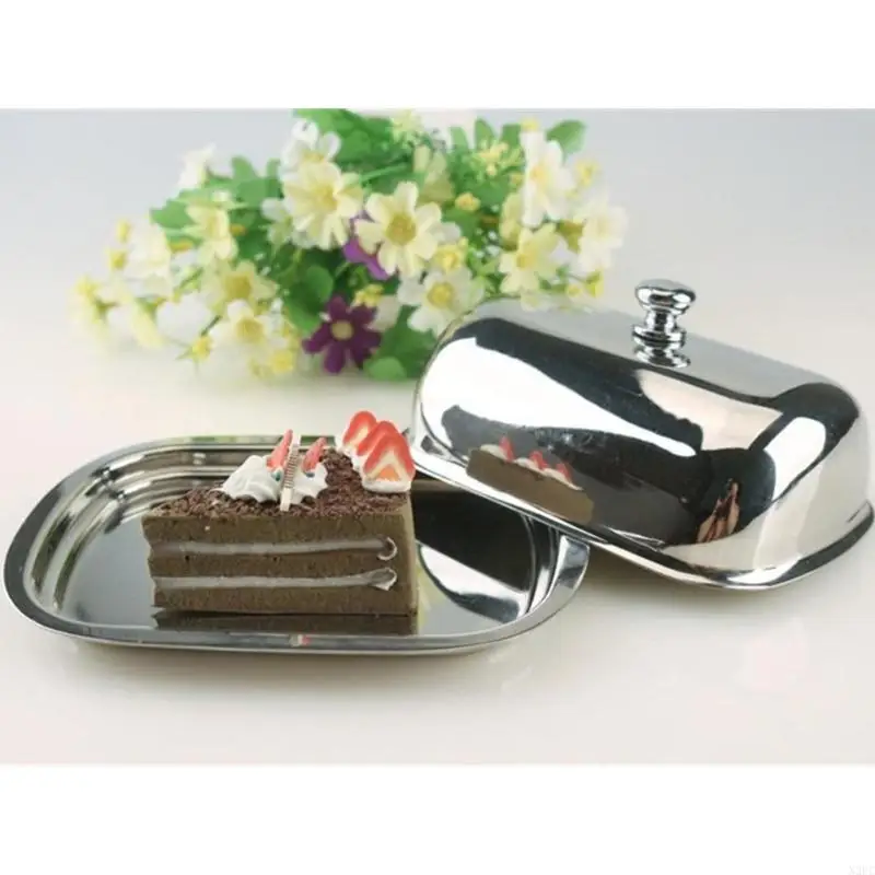 N2UC Stainless Steel Butter Tray Serving Dish for Breakfast Bread Cheese Storage Box