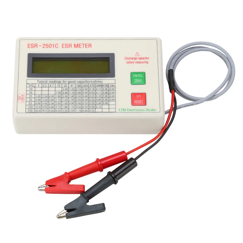 ESR2501C Capacitor ESR DCR Tester Test In Circuit Capacitance Meter Test Leads Clip Battery