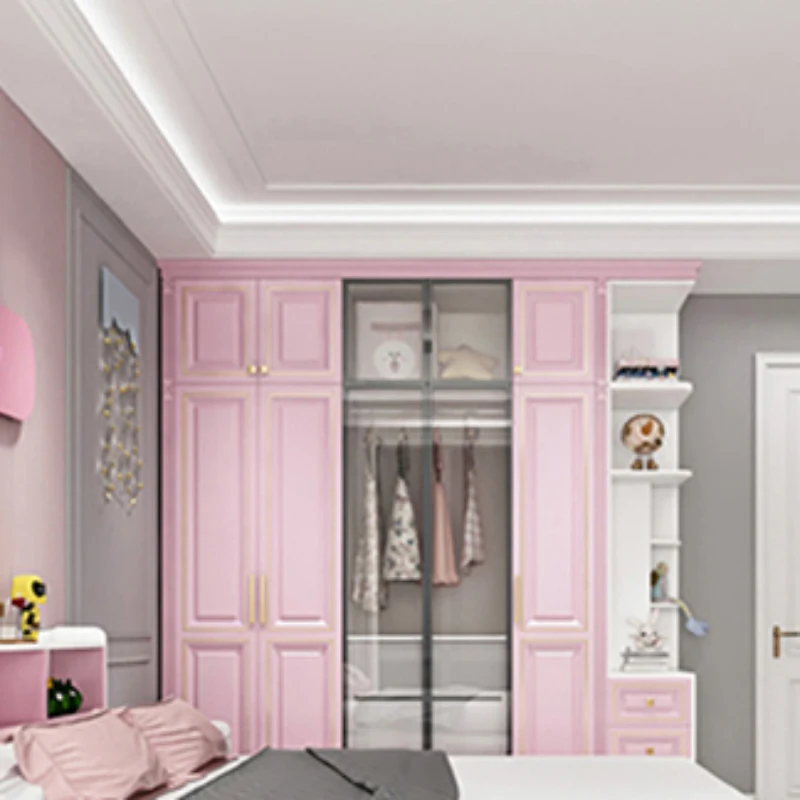Bedroom Clothes Children's Wardrobes Pink Cabinet Storage Organizer Mobile Shelves Meuble De Rangement Modern Furniture CY50CW