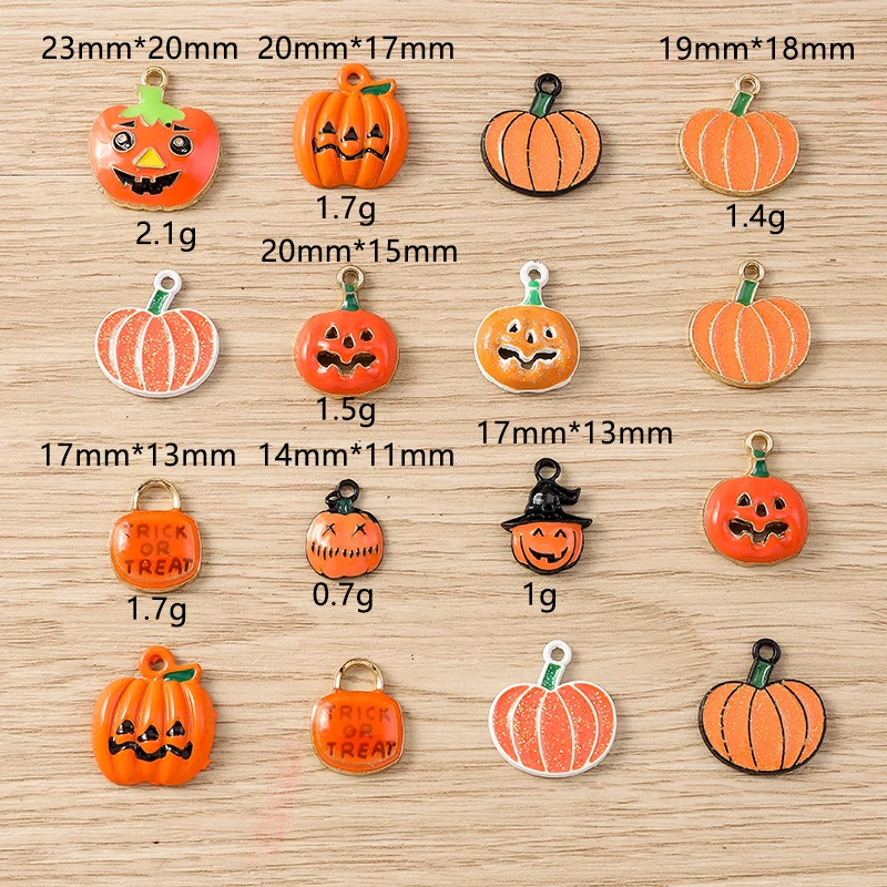 10 Stück süße Emaille-Halloween-Kürbis-Charms-Anhänger für Schmuckherstellung, Tropfen-Ohrringe, Halsketten, Armbänder, DIY-Bastelzubehör