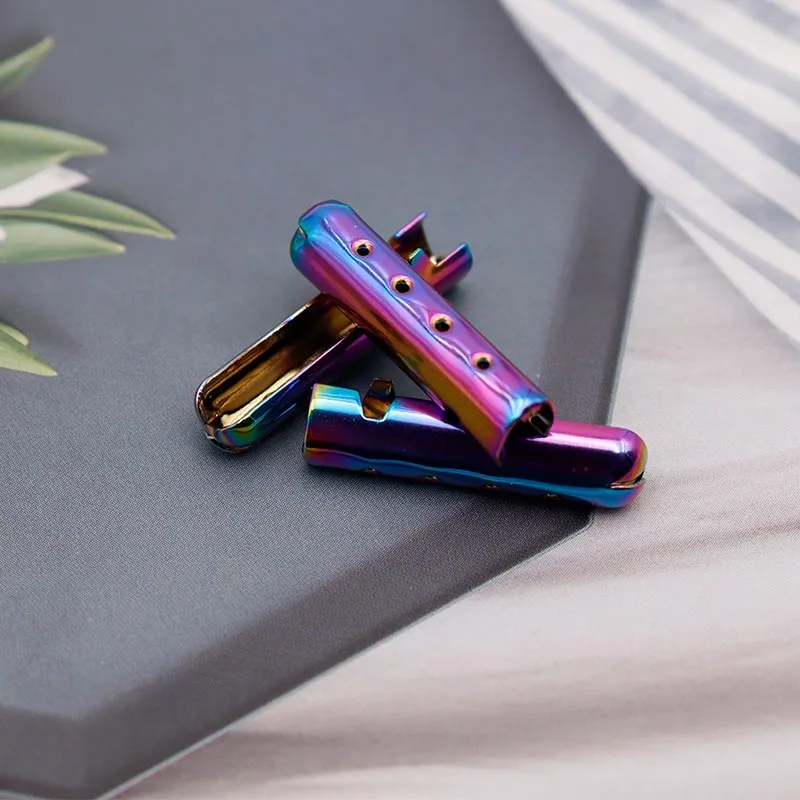 Coolstring Electroplating Gradient Metal Shoelace Tips 22.4*4MM Plating Open Mouth Rope Colored Ends Four Holes Style Lacet Head