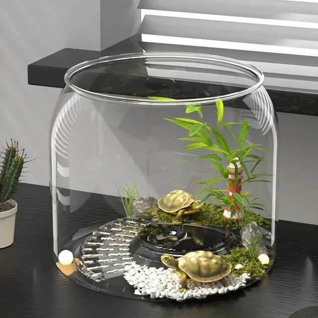 Multifunctional Transparent Round Fish Tank Anti-broken Plastic Viewing Tank Decorative Fall Resistant Fish Bowl Office 5