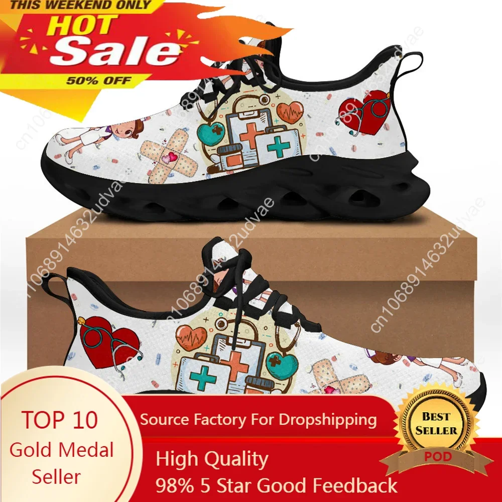 

Women Sneakers White Nursing Shoes Cute Cartoon Nurse Doctor Medical Print Light Lace-up Footwear Outdoor Sports Running Shoes