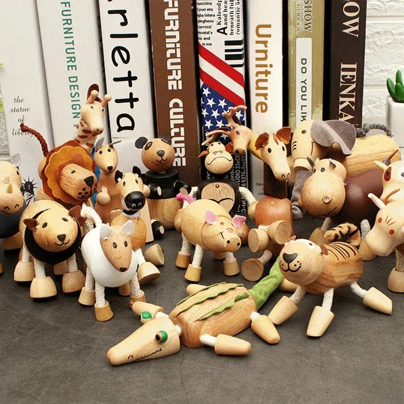 Wooden Action Toy Figures Simulation Animal Movable Joint Model Doll Elephant Monkey Giraffe Lion Educational Toys For Children - 4