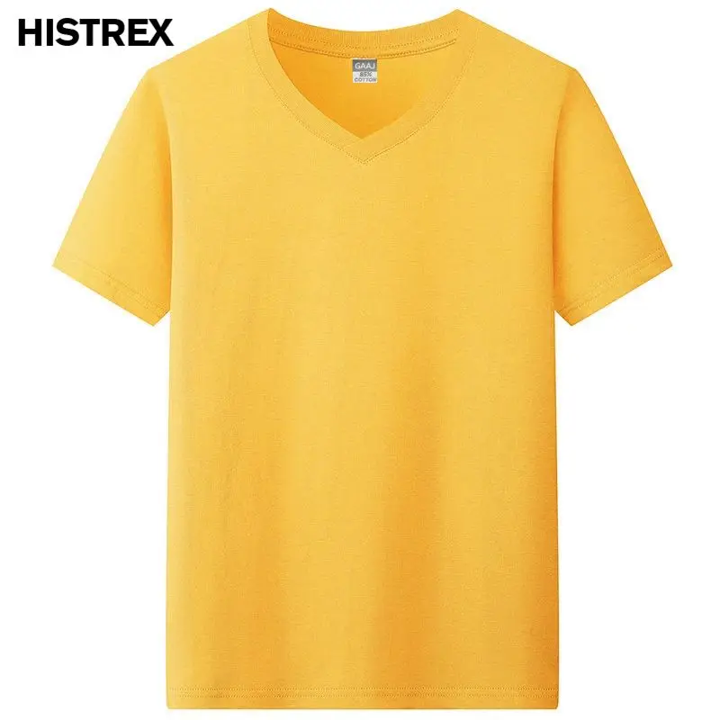 85% Pamuklu Tişört Erkek Kadın V Yaka Kısa Kollu Yazlık Düz Rahat Slim Unisex Kıyafet 200gsm