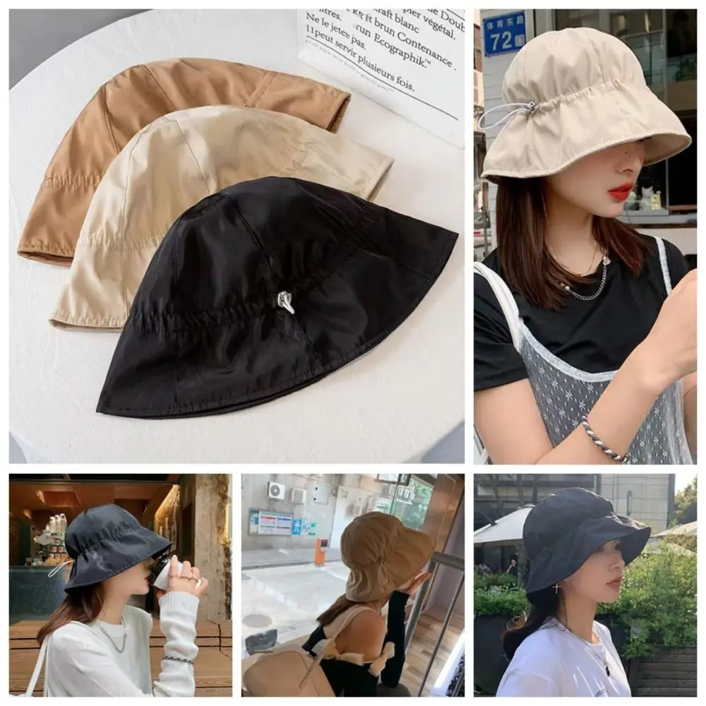 Wide Brim Summer Bucket Hat Sunscreen Drawstring Drawstring Bucket Hat Fashion UV Protection Women Fishermen Caps Summer