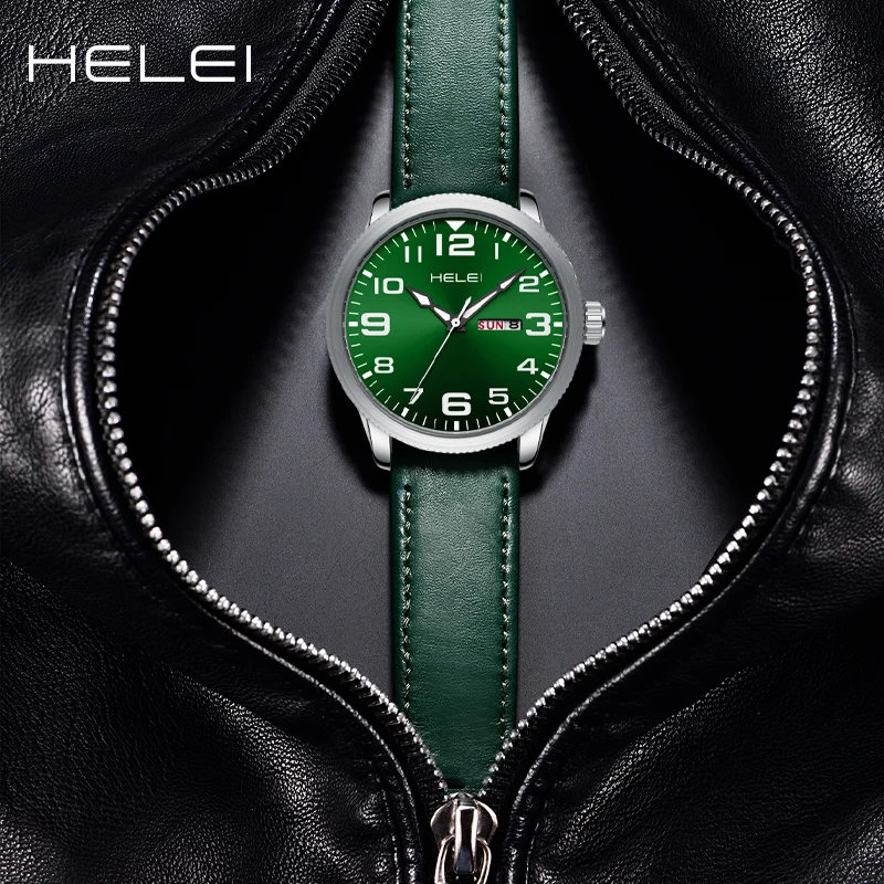 HELEI men's quartz watch waterproof wristwatch high-end men's watches fashion calendar week display gift for men