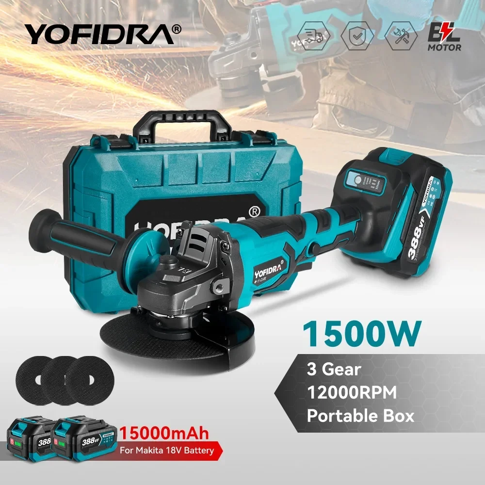 

125mm Brushless Angle Grinder For Makita 18V Battery 12000Rpm 3 Gears M14 Cordless Electric Impact Grinding Machine Power Tool