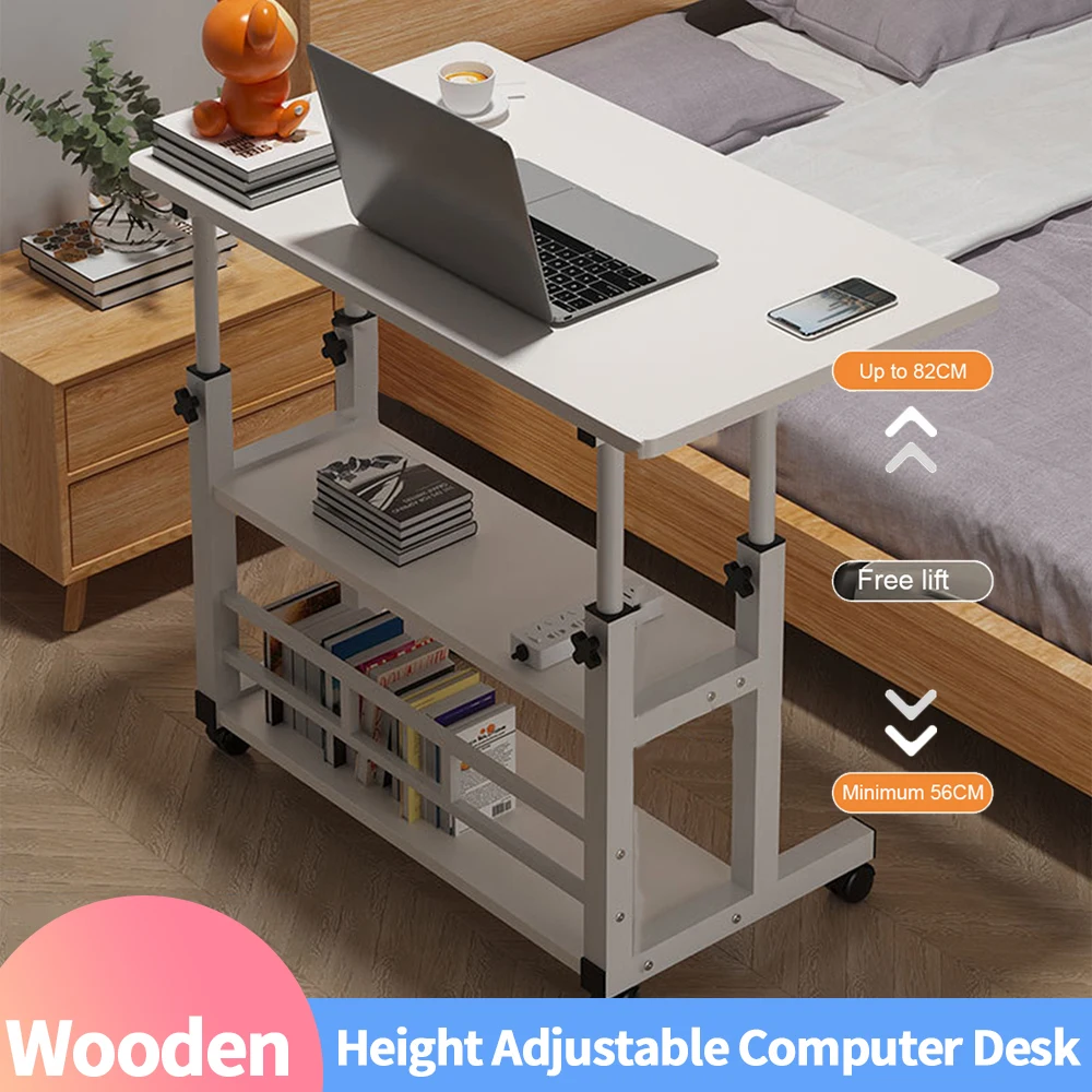 Adjustable Bedside Laptop Desk Multi-Layer Storage Height Adjustable Bedside Table Height Adjustable Laptop Desk for Home Office