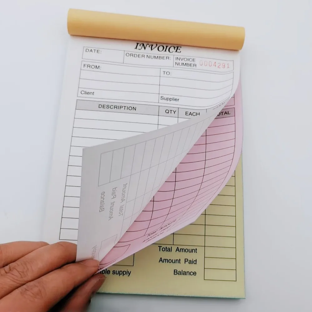 1pc (30 Sets) Handheld 3-Part Carbonless Invoice Book with Yellow & Pink Copies Work Orders Invoice Book for Small Business 3