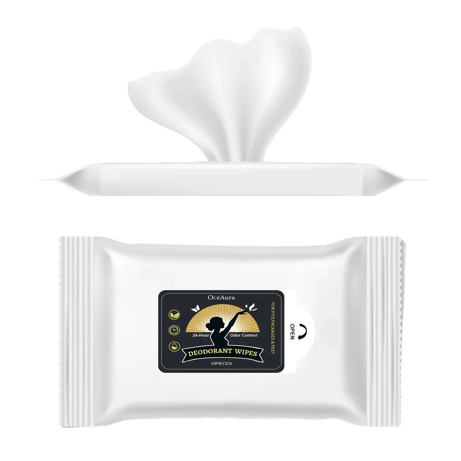 OceAura Odor-Eliminating Wet Wipes - Gentle Cleansing Wipes for Post-Exercise Sweating, Body Wiping, Odor Removal & Fresh Scent