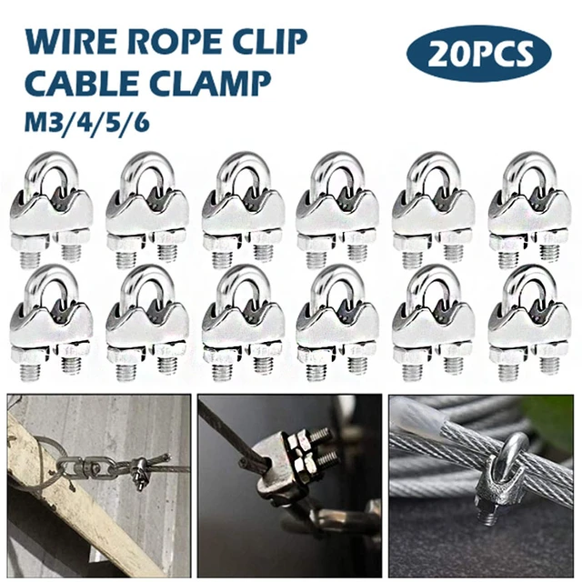 20Pcs Wire Rope Clamp M2-M10 Wire Rope Clip Stainless Steel Wire U Bolts  Non-slip Cable Saddle - AliExpress