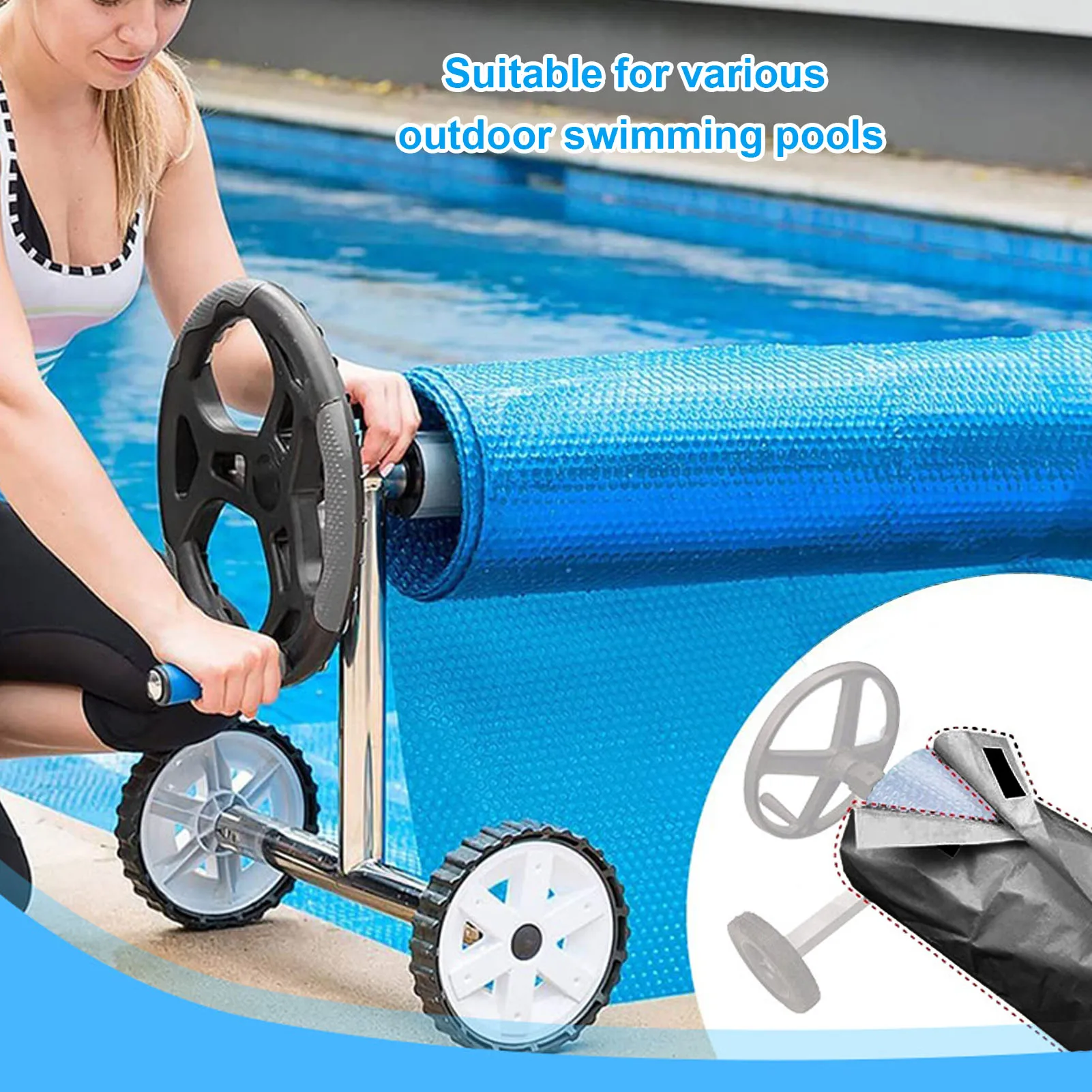 Pool Solar Reel Cover Pool Solar Reel Protective Cover Oxford Cloth Outdoor Pool Blanket Protector for Swimming Pools Black