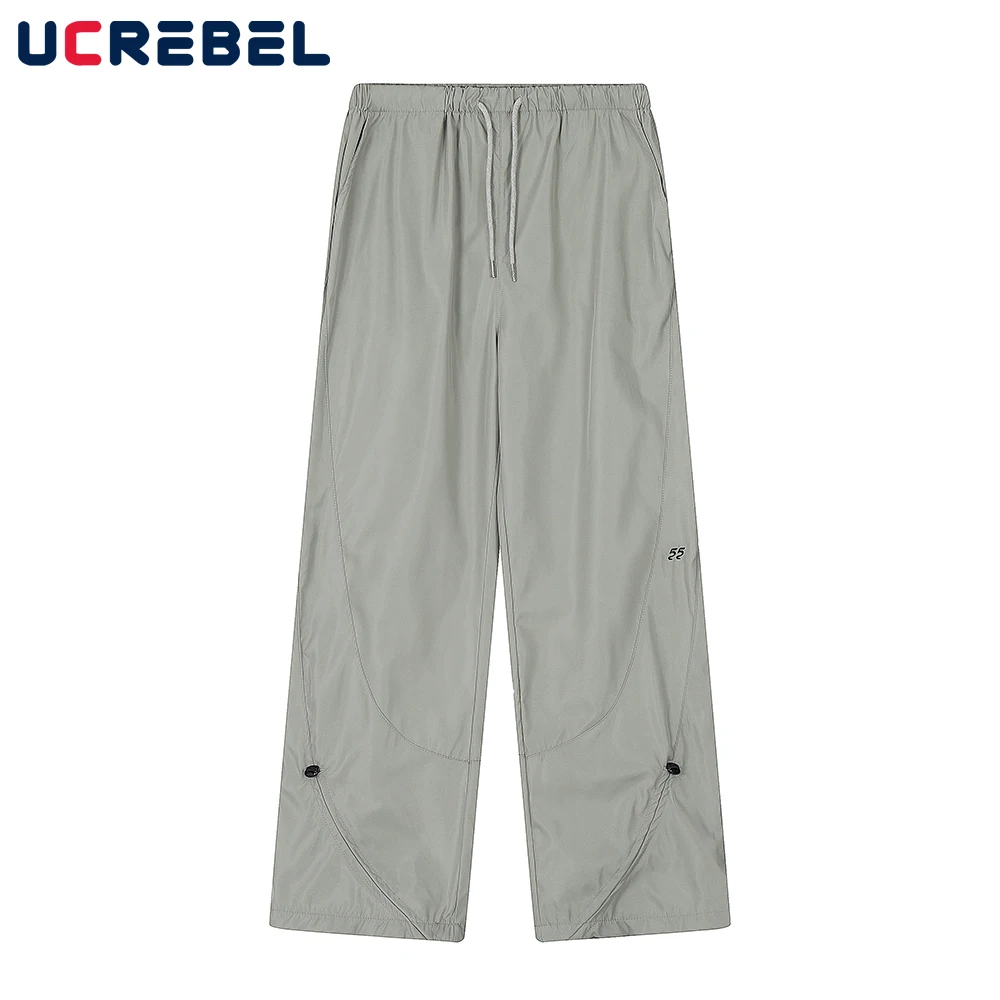 

Solid Color Casual Pants Mens Autumn Simple Elastic Waist Spliced Loose Wide Leg Trousers Men