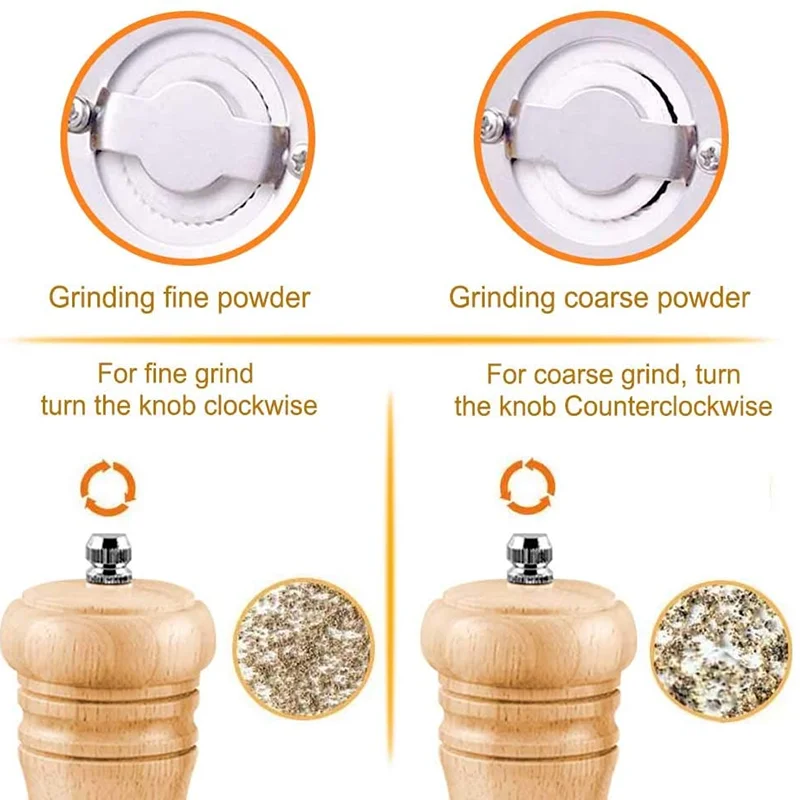 Salt and Pepper Grinder 6 Inches Sets Manual Freshly Ground Seasoning Bottle Ceramic Core Solid Wood
