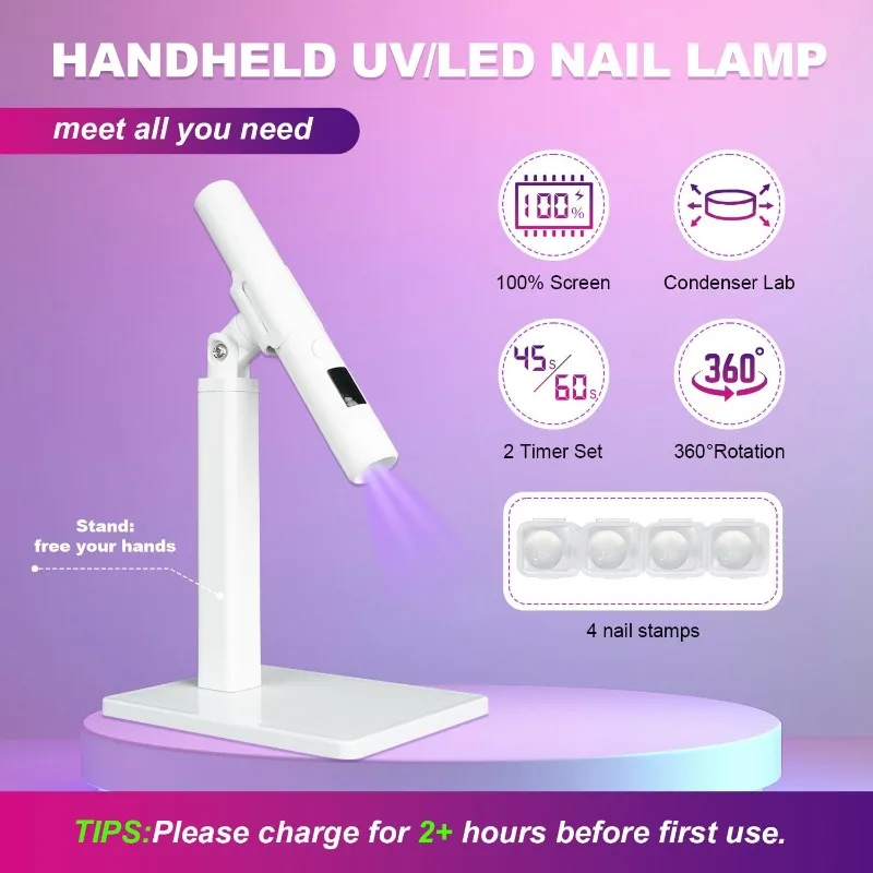 새로운 미니 네일 드라이어 스탠드 UV 램프 네일아트용 탈부착 가능 전문가용 네일 UV LED 램프 디스플레이 포함 충전식 휴대용 데스크 램프