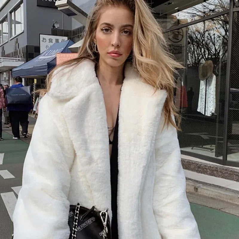 Faux Fur Coat Autumn and Winter Faux Rabbit Fur Coat Women's Extended and Thickened Warm Plush Coat