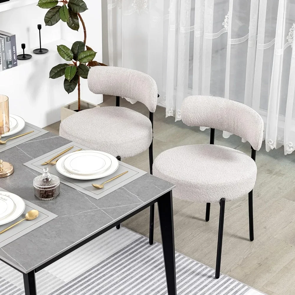 

Light gray dining chair set of 4 pieces, 20.47 "D x 20.47" W x 29.92 "H black metal leg circular soft padded kitchen chairLMYX