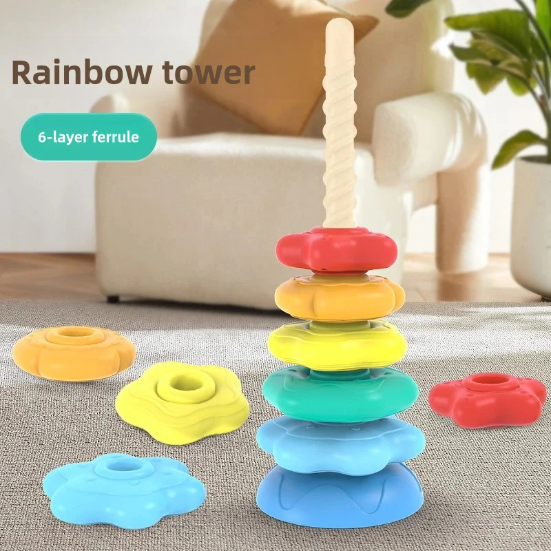 Premium Rainbow Spinning Tower Toy Strong ABS Plastic Stacking Educational Toy for Kids Rainbow Wheel Stacking Game
