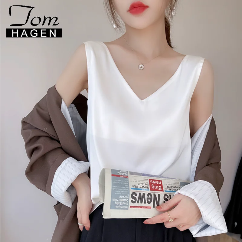 Blusas De Satén Para Mujer, Casual, Sedosa, Con Cuello En V | Meses Sin