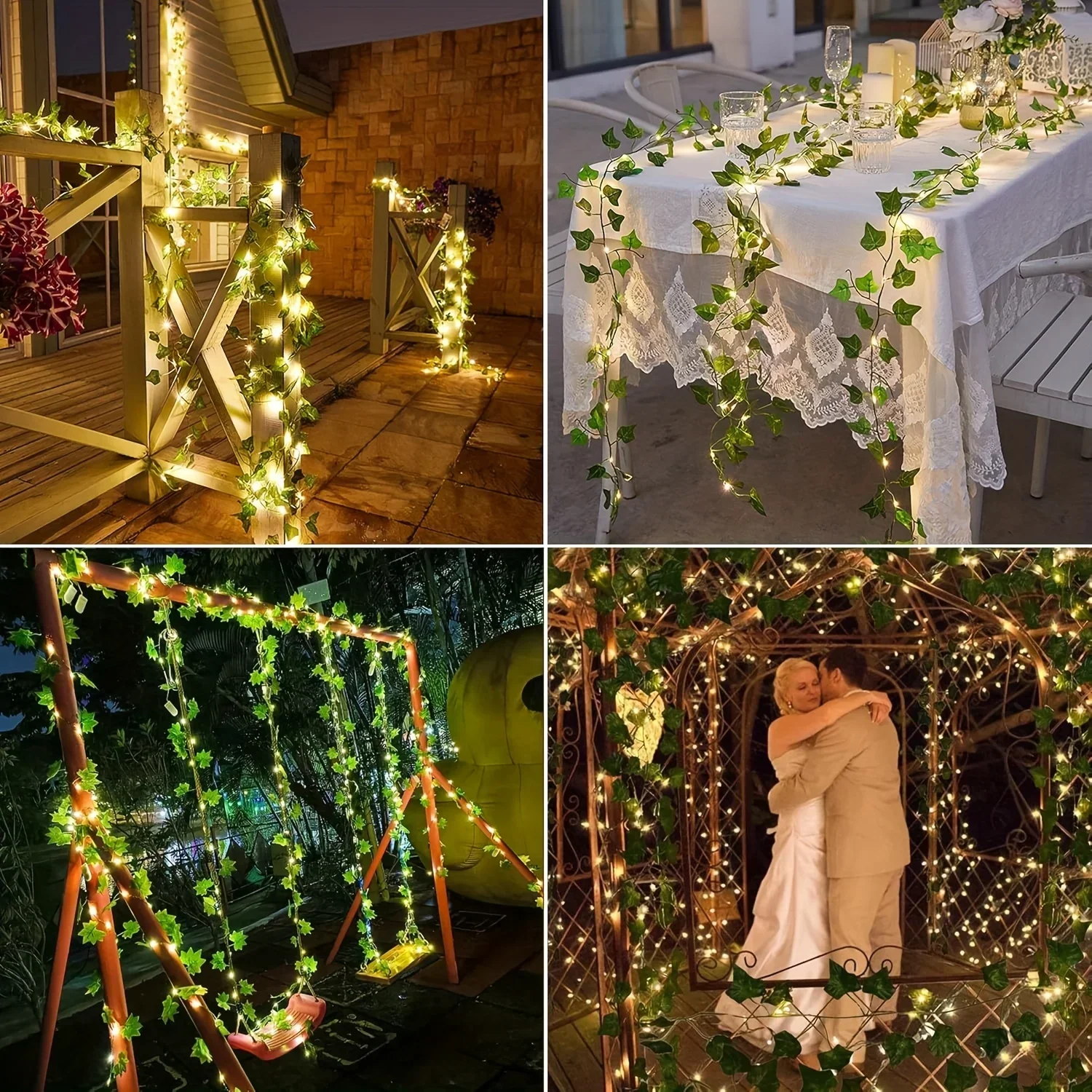 Battery Powered LED Silk Leaves Fake Creeper Green Leaf Ivy Vine LED String Light Garden Yard Hanging Garland Artificial Plants