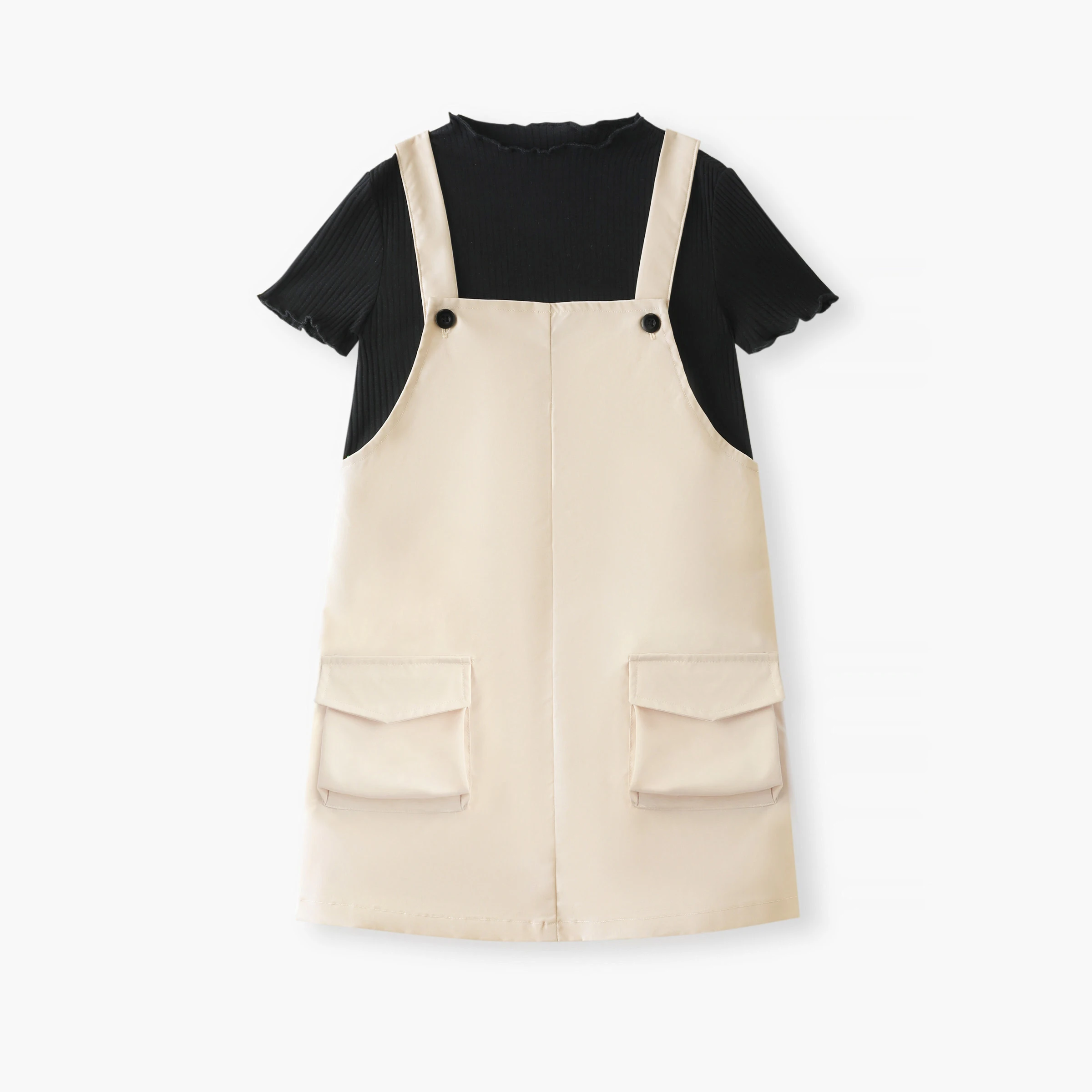 

PatPat Kid Girl 2pcs Ruffled Crop Tee and Solid Overalls Set