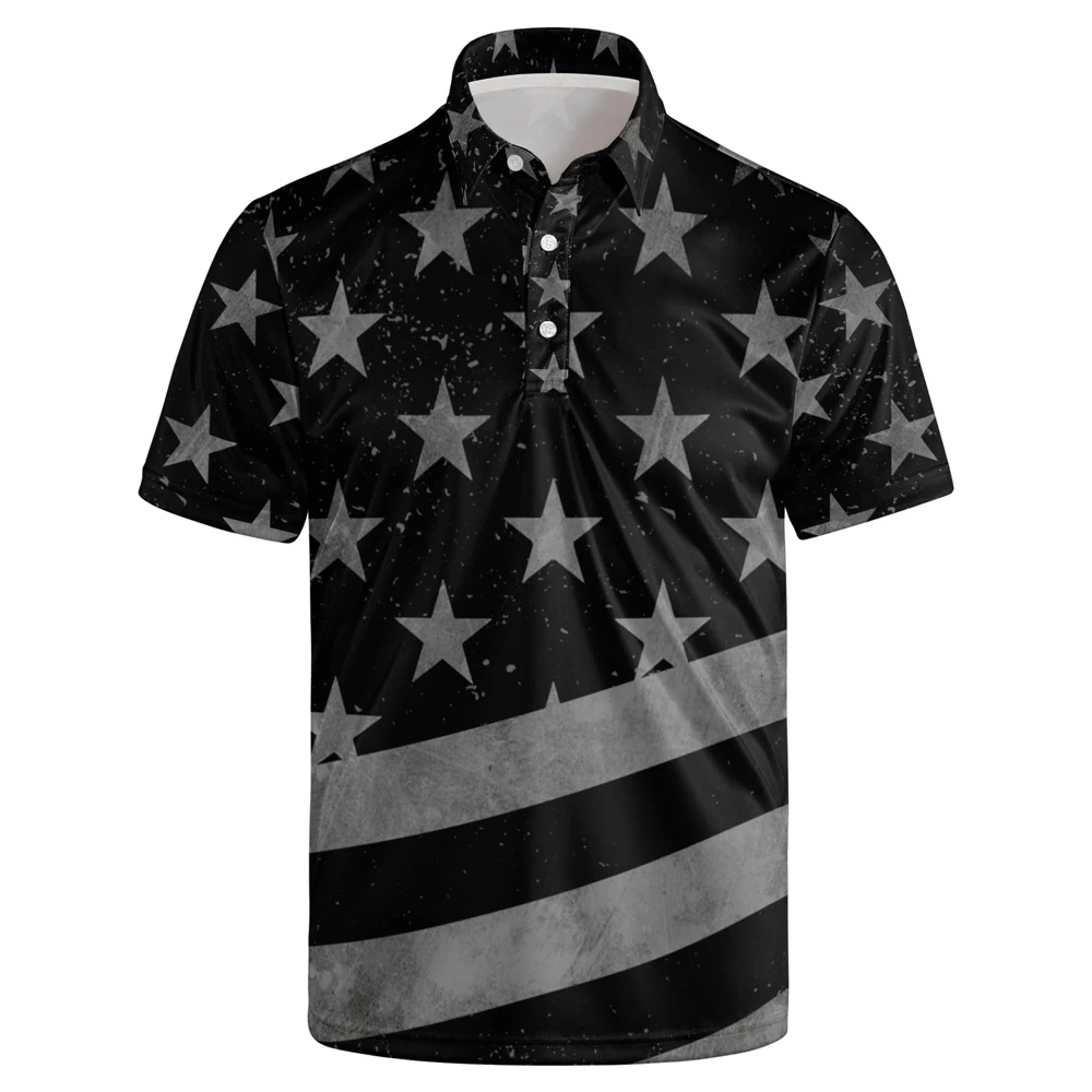 New Men's Striped Five-Pointed Star Printed Polo Shirt Men's Comfortable Fashion Golf Wear Men's Breathable Fitness Tennis Wear 8 S8db431d7be56475cab08697c0173d1290