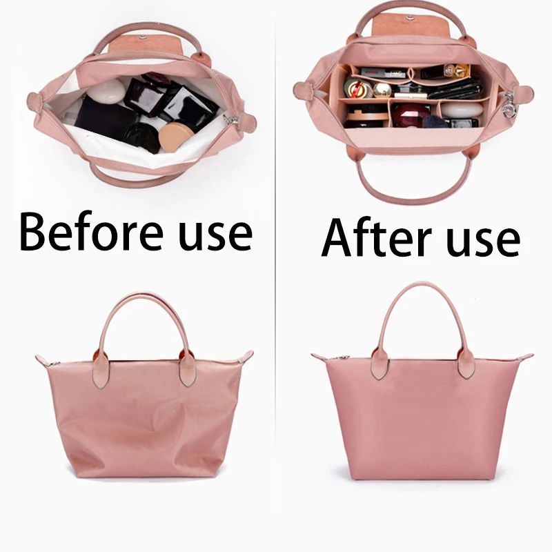 Felt Insert Bag Cosmetic Organizer Insert For Tote Makeup Bag With Zipper Inner Pouch Fit Luxury Women Handbags Mini Storage Bag 3