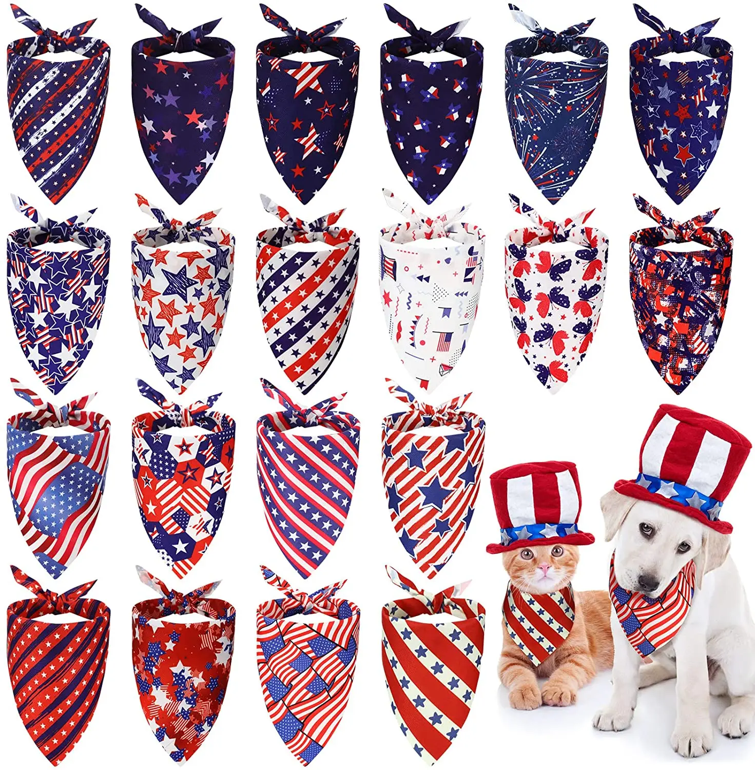 20 Pack Holiday Dog Bandanna Scarf Accessories Independence Adjustable American Flag Pet Scarf For Small Medium Dogs Pets Cats