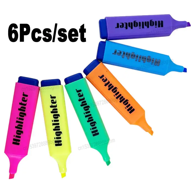 6Pcs Set Candy Color Highlighter 4mm Oblique Tip Art Marker Fluorescent Pen Office School Wrting Drawing Graffiti Stationery