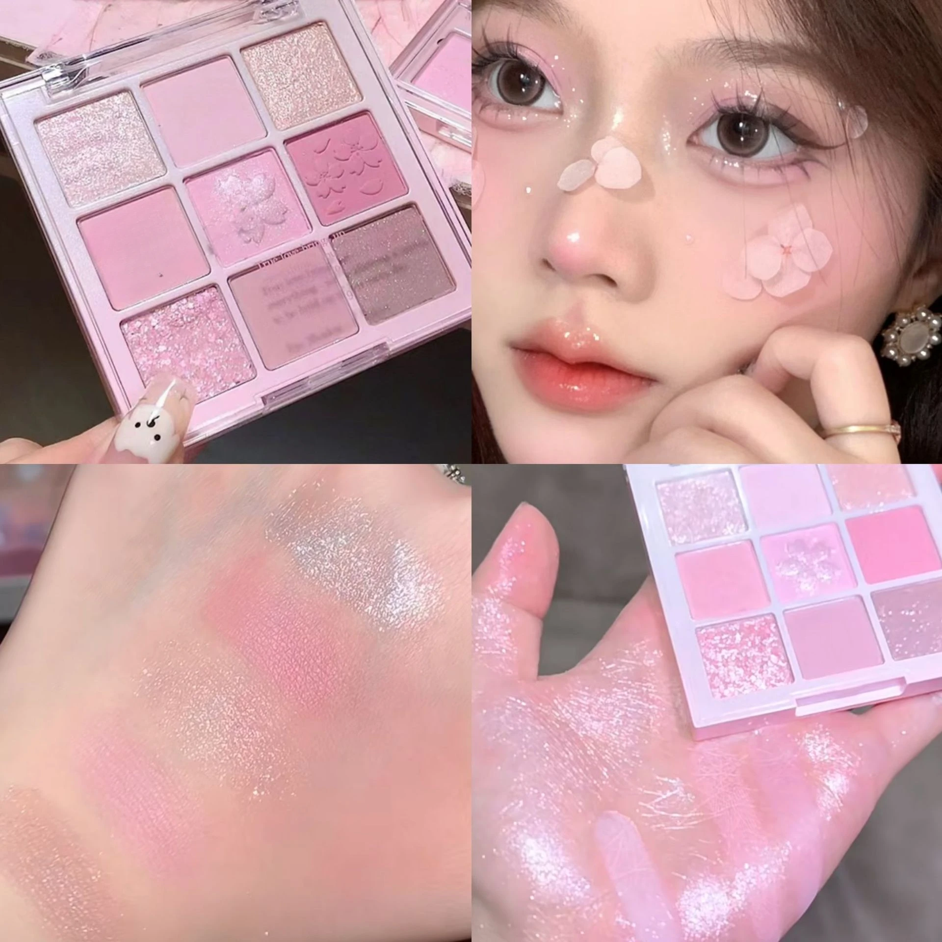 New Nine-color Eyeshadow Palette Rose Pink Nude Brown Low Saturation Pearly Matte Glitter Eye Shadow Long-lasting Eye Makeup