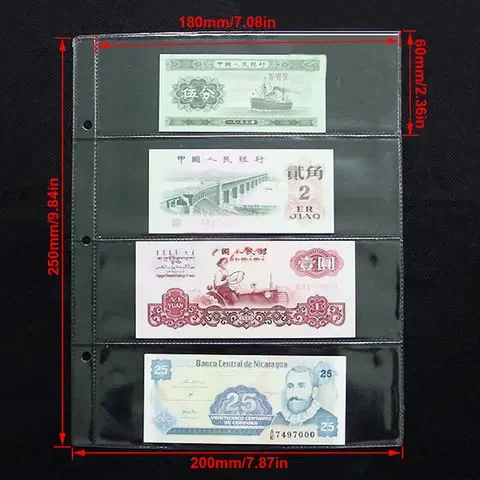 

10PCS/Lot Pockets Banknotes Page Paper Money Transparent Album Banknote Paper Money Postage Stamp Tokens Medallions Collection