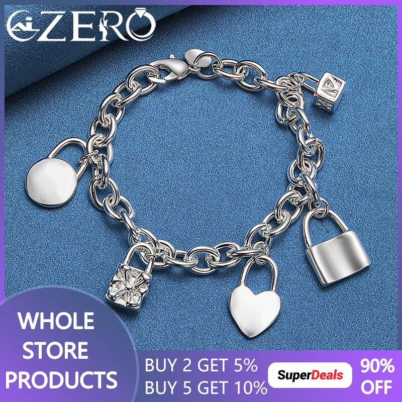 

ALIZERO 925 Sterling Silver Heart Lock Chain Bracelet For Women Lady Wedding Party Fashion Charms Jewelry Holiday Gift Wholesale