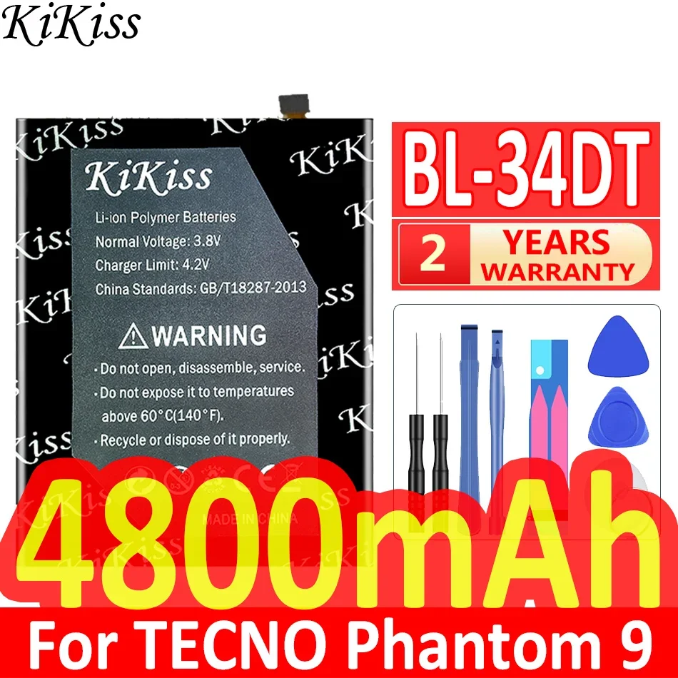 

4800mAh KiKiss Powerful Battery BL-34DT BL34DT For TECNO Phantom 9 Phantom9 CC9 AB7 CAMON 12 Pro CAMON12 Pro 12Pro Batteries