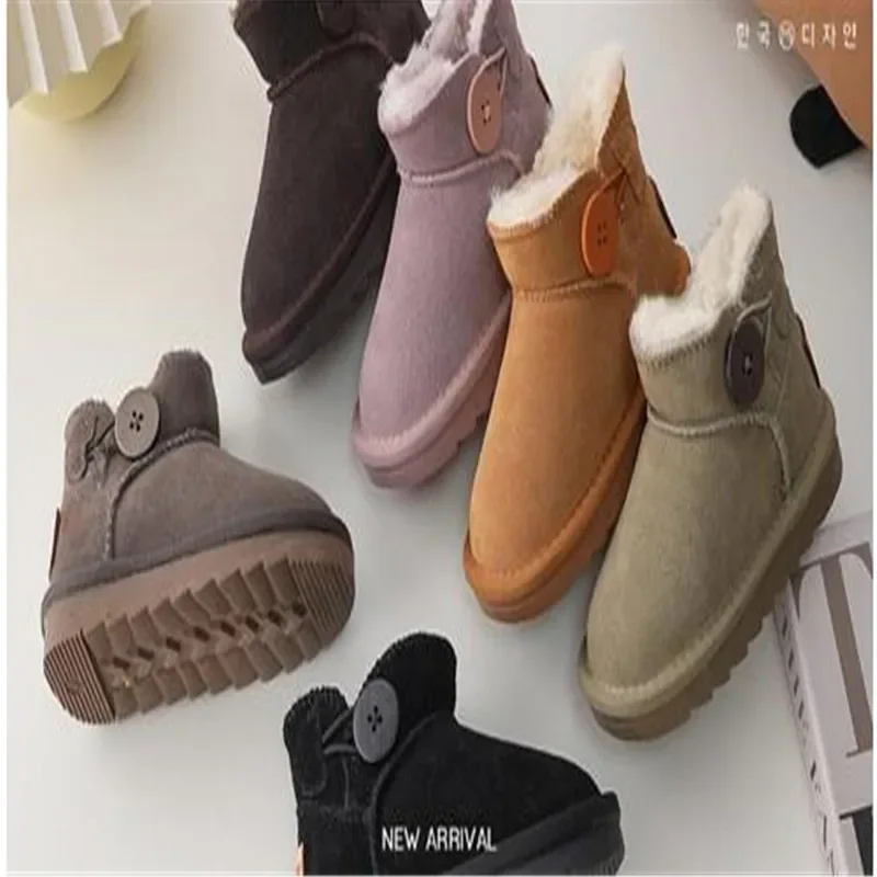 

Children Winter Snow Boots Baby Cow Suede Upper Warm Boots With Thick Plush Boys Girls High-top Snow Boots For Cold Weather