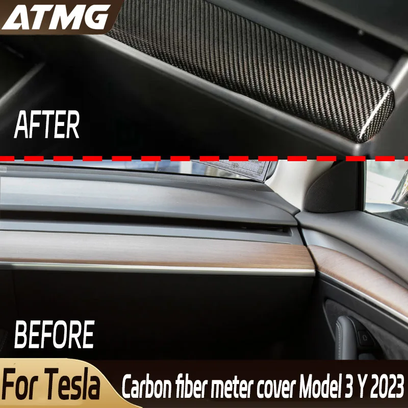 

For Tesla Model 3 Y 2023 Dashboard Cover Car Door Trim Center Console Carbon Fiber Interior Accessories 2017-2022