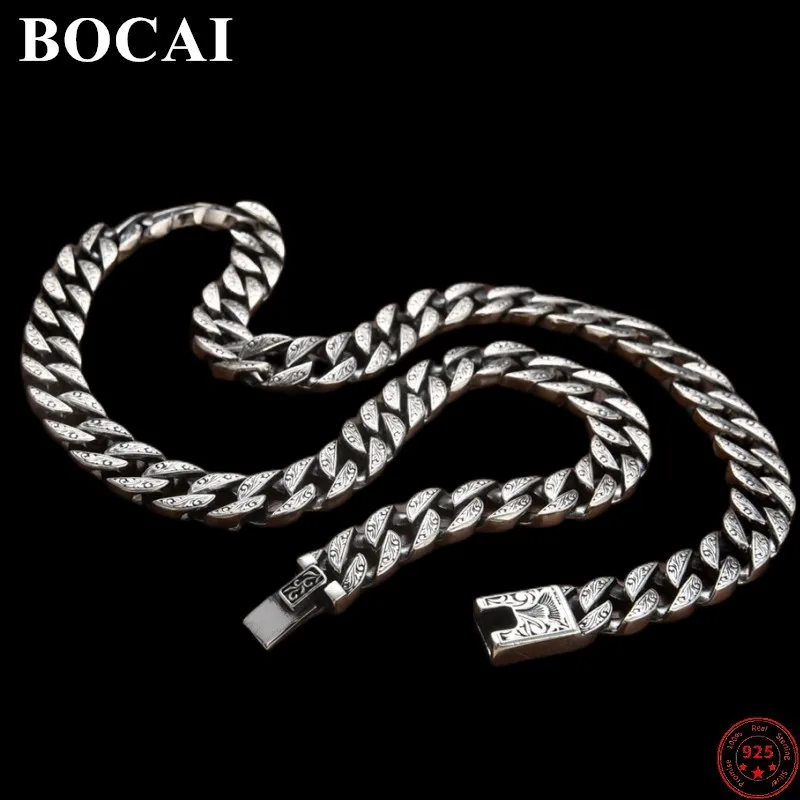 

BOCAI S925 Sterling Silver Necklaces for Women Men New Men's Fashion Eternal Vine Totem Flat Horsewhip-chain Argentum Jewelry