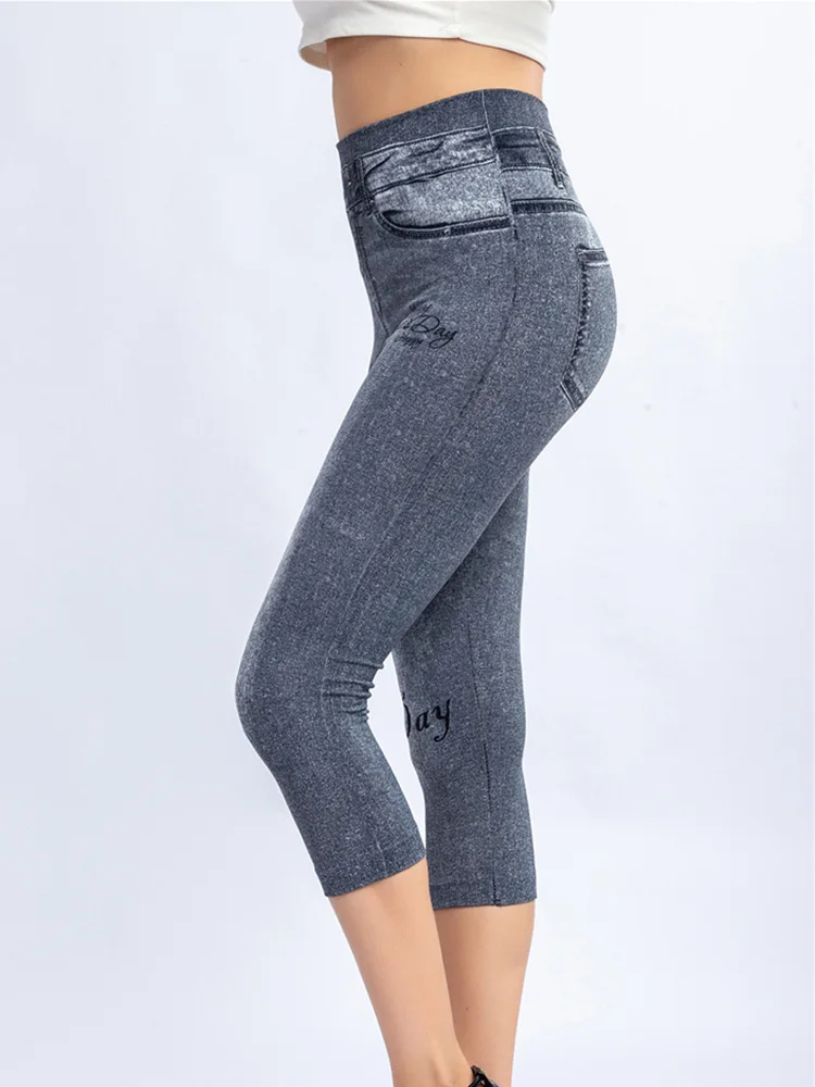 YSDNCHI Blue Faux Jeans Workout Women Push Up Gym Butterfly Printed Leggings Sport Leggin Stretchy Short Pants Hot Sale Capris nike leggings