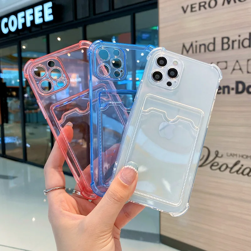Shockproof Card Holder Phone Case with Clear Soft Frame and Hard Backing
