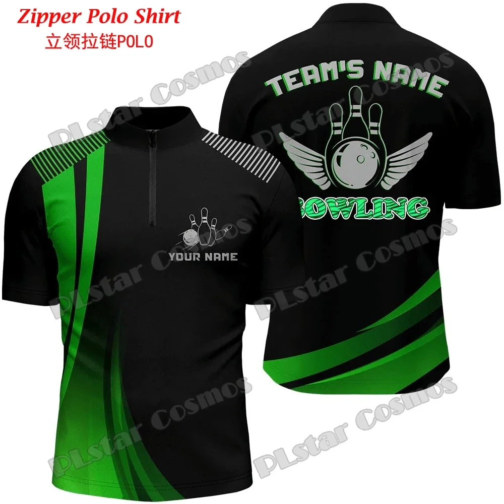 Nome personalizzato maglie della squadra di Bowling 3D stampato polo da uomo con Zip a un quarto estate Unisex Casual Bowling Jersey Zipper PO48