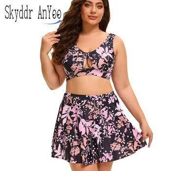 Plus Size 3 Piece Swimsuits For Women 2025 Printed Bikini Sets Swimwear Swim Skirt Beach Bathing Suit