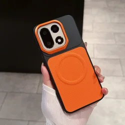 Grid Texture Anti - Slip Shockproof Phone Case with Raised Camera Bezel for OnePlus 15T (Orange)