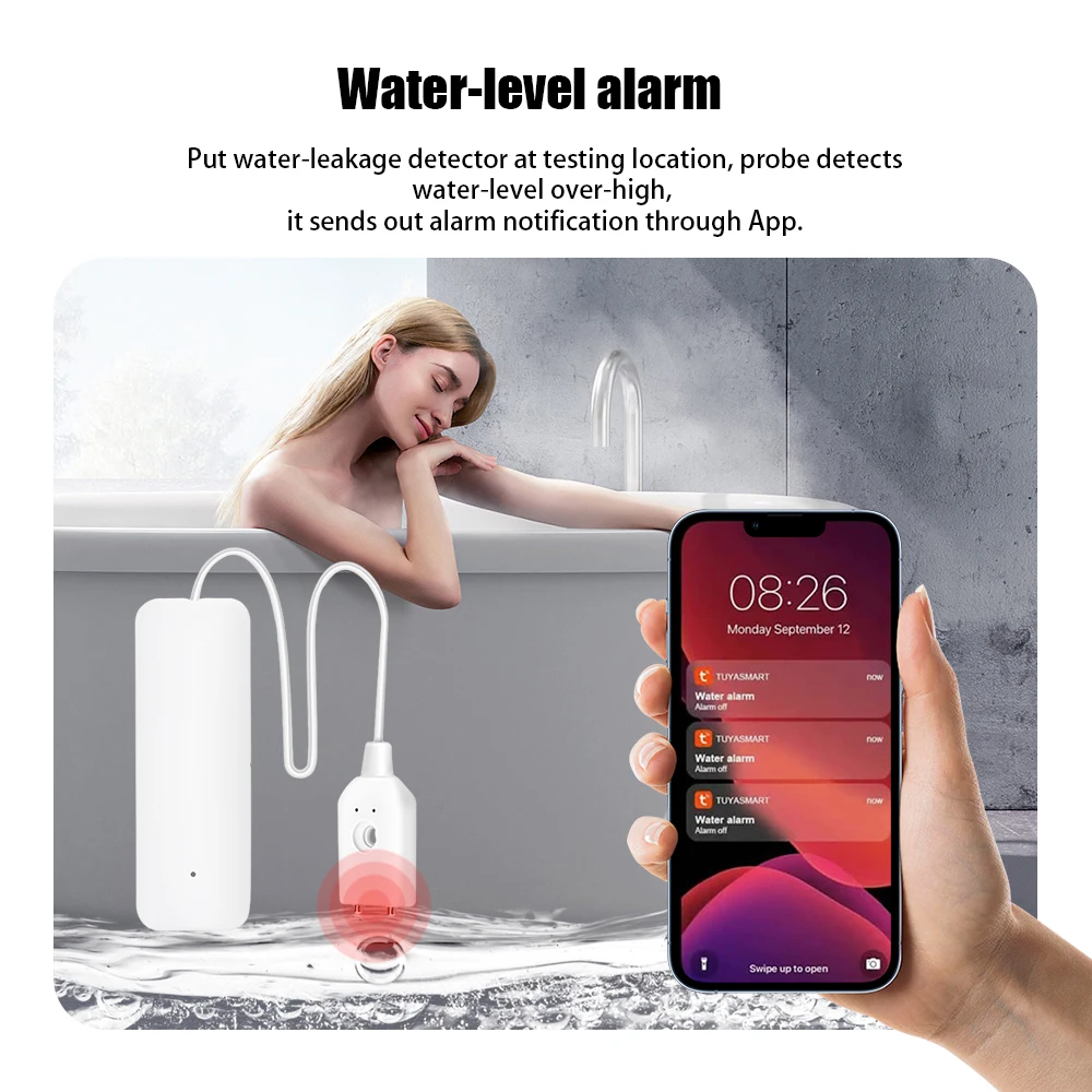 Tuya Smart Flood Leakage Sensor Remote Monitor WiFi Water Overflow Level Detector Water Leak Sensor Security Sound Alarm System water flood sensor smart siren alarm
