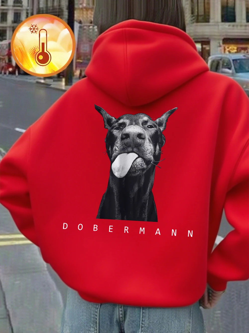 Mode Kreativität Dobermann Drucke Hoodie Frauen Casual Tasche Sweatshirts Winter Fleece Warme Pullover Grundlagen Sportliche Kleidung – Detail 11