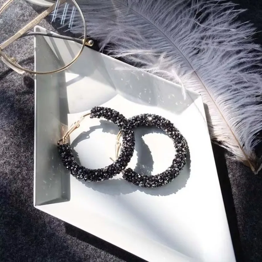 Fashion Charm Crystal Hoop Earrings Geometric Round Shiny Rhinestone Big Earring Jewelry Accessories For Women Creative Gifts