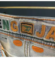Short en jean droit rétro d'été pour homme, brodé, gris délavé, décontracté, style cowboy, jorts, short en jean pour homme 3
