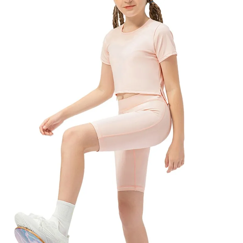 Kids Girl Elastic Waist Sports Shorts Half Yoga Leggings for Ballet Dance Gymnastic Workout Fitness Summer Dancewear
