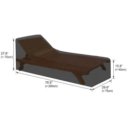 Durable Waterproof Outdoor Chaise Lounge Chair Cover - 200X75X40 and 70cm (Black)