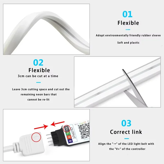 Bande LED néon RGB 1/2/3/5M IP65 étanche bricolage bande néon USB Tuya App télécommande ruban Flexible pour l'éclairage de décoration intérieure 5