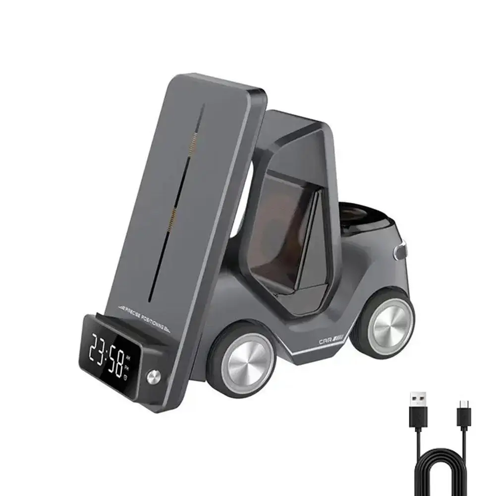 

3 In 1 Multifunctional Car Clock Wireless Charger For Mobile Phones Earphones Smart Watches Type-C Fast Charging Station